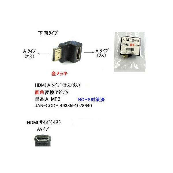 HDMI直角アダプタ HDMI(メス)⇔HDMI(オス) 4k2k対応 端子:金メッキ 狭所 壁掛 スペース確保 直角 下向きアダプタ デジパラ A-MFB