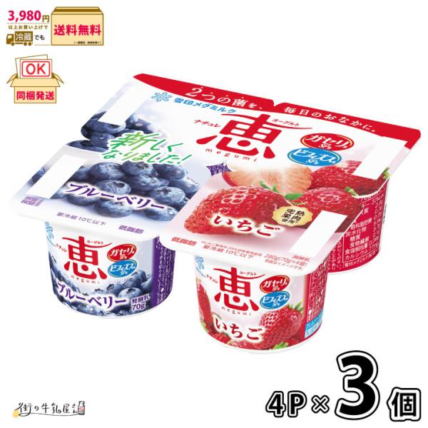 ナチュレ 恵 megumi ブルーベリー＋いちご 70g×4P 3個 【3980円対象】 【冷蔵同梱】