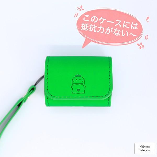 airpods pro ケース 韓国 恐竜 緑 レザー おしゃれ カバー エアポッツ