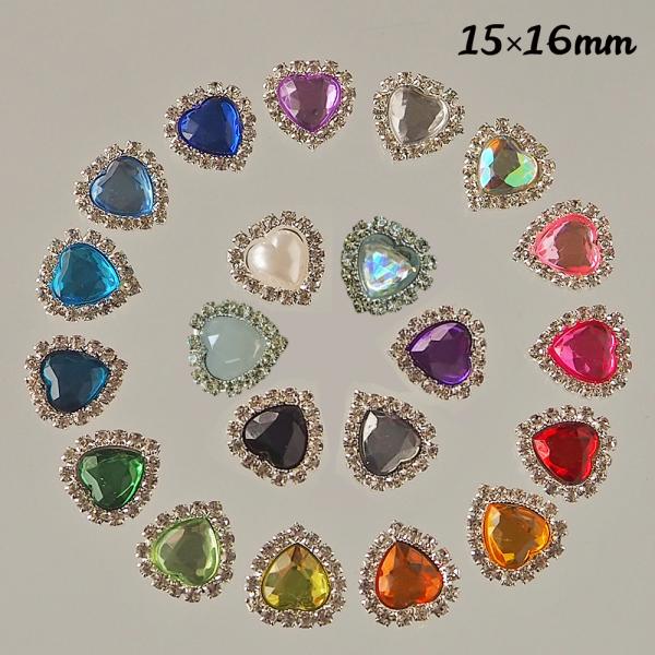 キラキラ ハート型 センターパーツ 貼り付けパーツ1個　50円サイズ： 約1.6cm（ 16mm ）台座カラー： シルバー☆数量1で1個☆ご希望のカラーを選んでください※お色は管理用で、実際のお色とは異なる場合がございます*:..。☆*゜¨...