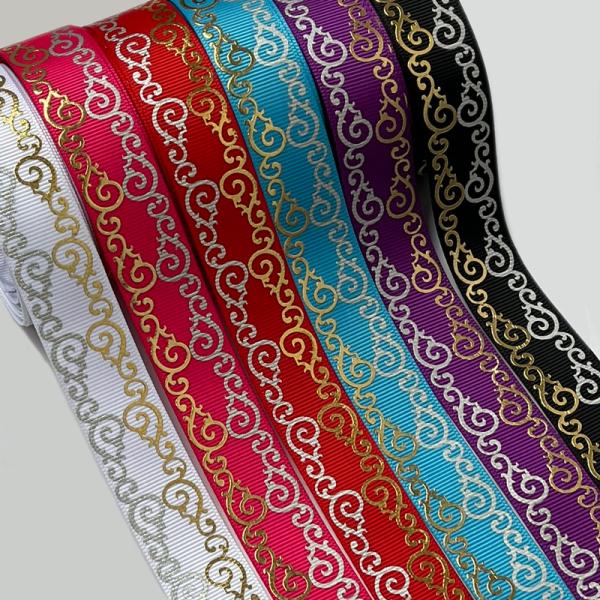 23mm幅 1m】アイアンフレーム風 グログランリボン シルバー