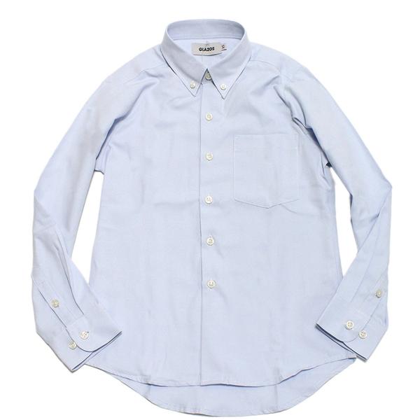 GLAZOS グラソス“グラソス”のオックスボタンダウンシャツ・立体的な襟の形状で、清潔感があるボタンダウンのドレスシャツ・程よいゆとりがありながらも細身すぎない絶妙なシルエット・動いてもパンツから出にくい、長めの着丈で安心感のあるサイジン...