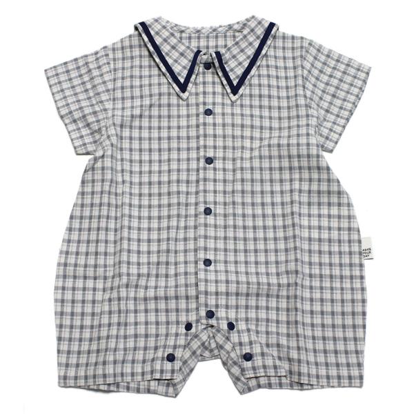 make your day メイクユアデイ“メイクユアデイ”のBOYセーラーロンパス・落ち着いた配色で清楚な雰囲気のロンパース・パイピングラインがアクセントに効いたセーラーカラー・前立てから股下までスナップボタン開き・着込むほどに柔らかくな...