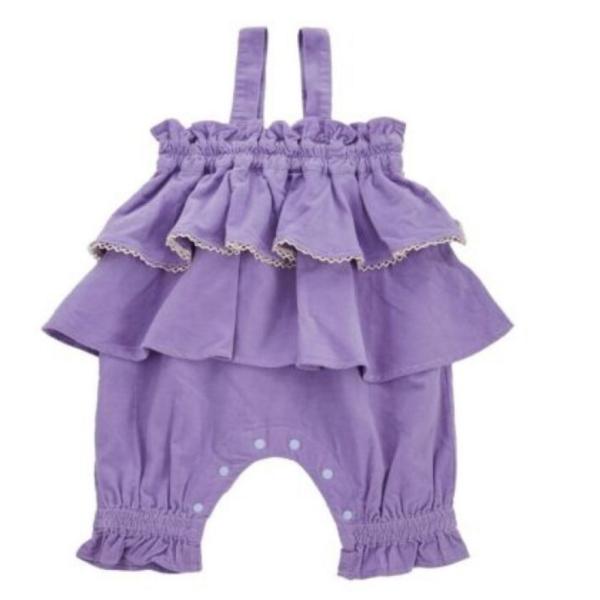 Ocean＆Ground オーシャン＆グラウンド“オーシャン＆グラウンド”のシャツコールフリルオールインワン・秋冬らしいコットン100％のシャツコール素材・ボリュームのある2段フリルがガーリーなオールインワン・股下はスナップ開きでおむつ替え...