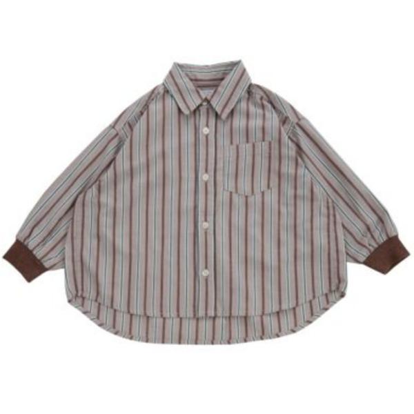 Ocean＆Ground オーシャン＆グラウンド“オーシャン＆グラウンド”の袖リブストライプBIGシャツ・ナチュラルな風合いとカラーが魅力の長袖シャツ・身幅にゆとりを持たせたワイドシルエット・着丈に前後差をつけこなれた雰囲気に・袖口はリブ仕...
