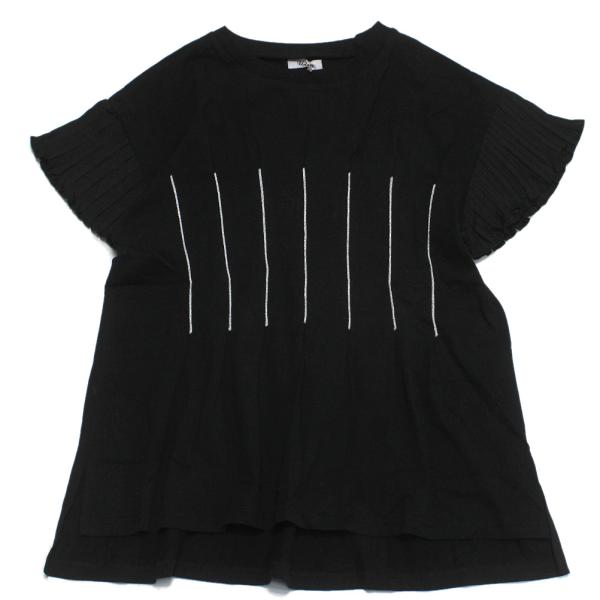 セール 「50%OFF」 半袖Tシャツ "ユニカ" パイピングプリーツスリーブT ブラック(4)
