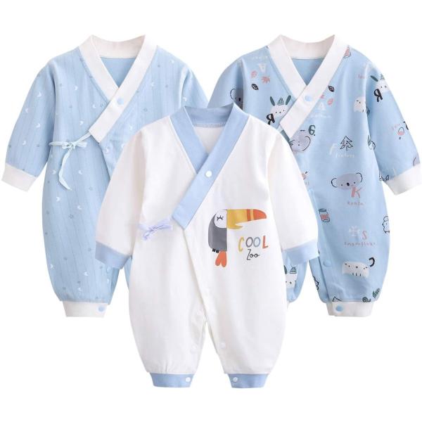 新生児肌着 長袖ロンパース ジュニア 3枚組 コットン 四季兼用 ...
