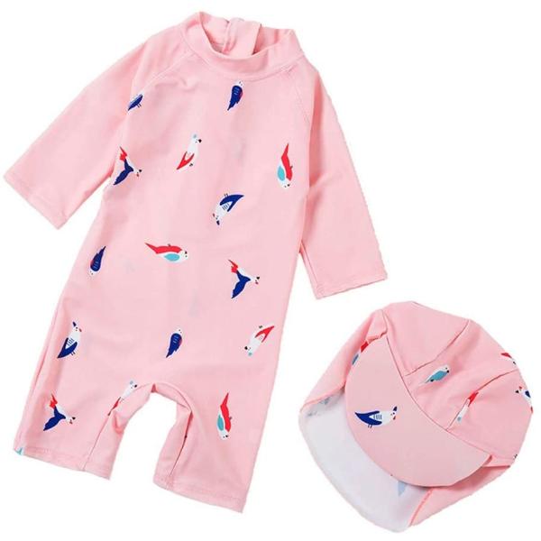 Ymgot ベビー 水着 女の子 ラッシュガード 鳥柄 キッズ 水着 キャップ付き 2点セット スイムウェア スイミング L 身長95cm Www Nlqp Com