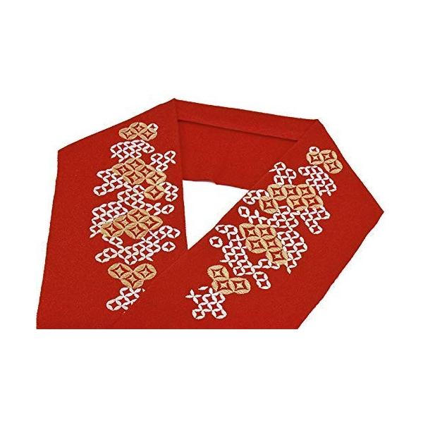 半衿 半襟 振袖 成人式 刺繍 ちりめん 赤 七宝 七宝繋ぎ レトロ お洒落着用 アンティーク モダン カジュアル 前撮り ランチ