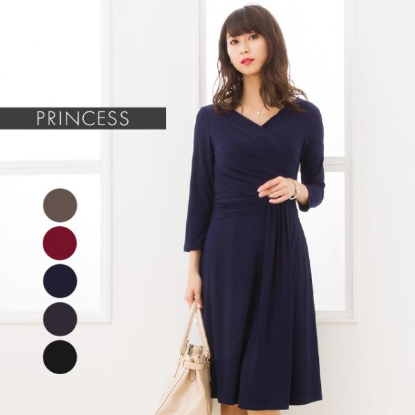 プリンセスカシュクール 大人 春夏 無地 着やせ 人気ブランド 上品 膝丈 30代 オフィス 二次会 40代 レディース ワンピース