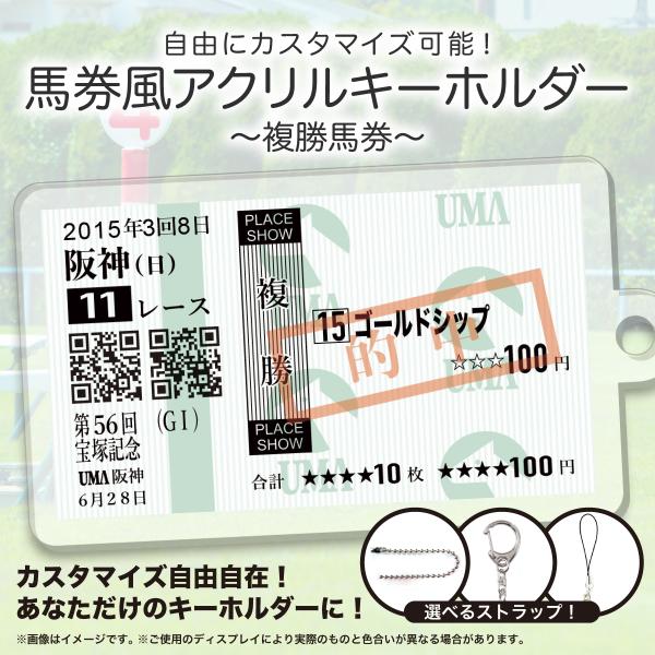 競馬 馬券風キーホルダー 複勝馬券 名入れ アクリルキーホルダー 推し馬 オリジナル 競馬グッズ 記念品 プレゼント