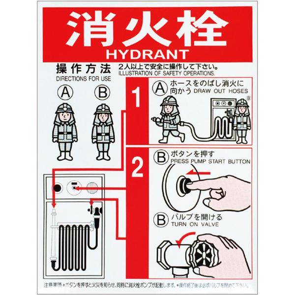 屋内消火栓操作方法標識　「消火栓」　サイズ：400×300　Ｅタイプ　材質：反射シール製 【消火器】