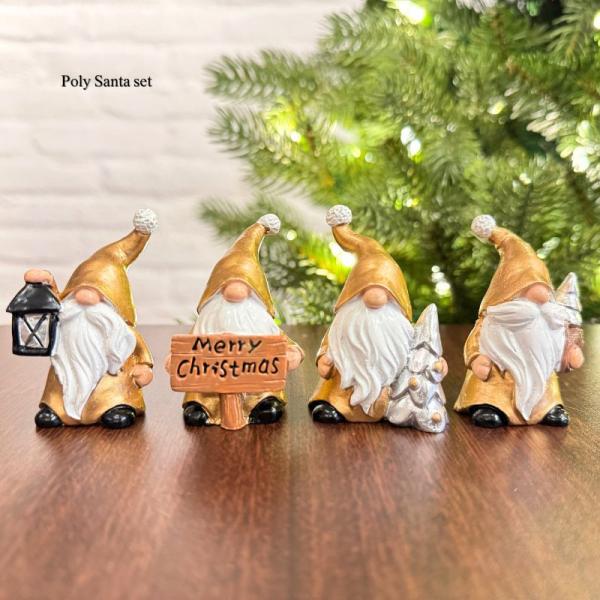 ポリレジン製 ゴールドサンタ クリスマスオブジェ 4体セット｜北欧風 インテリア 置物 飾り