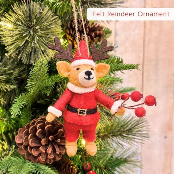 フェルト製 トナカイ サンタ オーナメント｜羊毛フェルト クリスマス飾り インテリアにぴったり