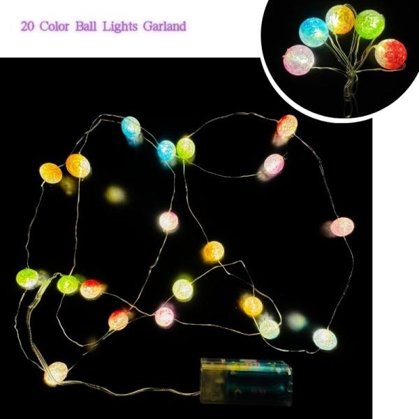 20球カラーボールライトガーランドにぎやかでポップな彩りが魅力♪ 20球のカラーボールLEDがやさしく光る、電池式のイルミネーションライトです。ライトはマルチカラーで、空間に楽しさとあたたかさをプラス！全長約210cmとたっぷりサイズなので...