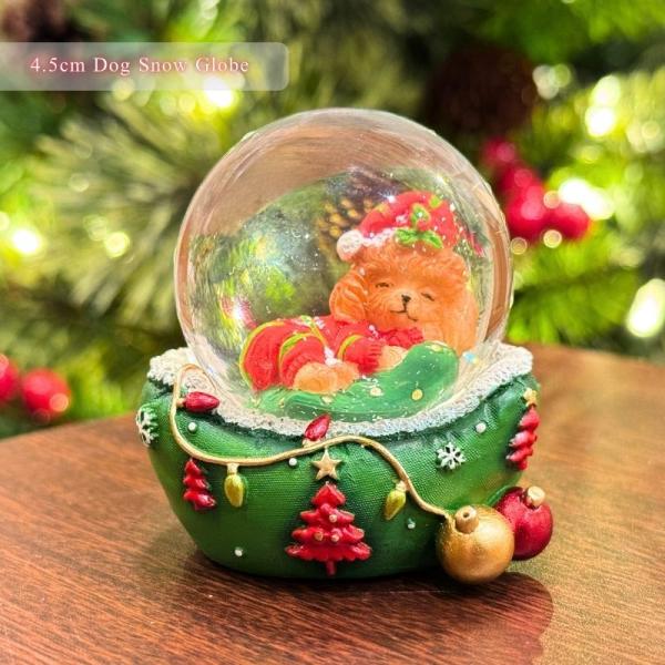 ポリレジン製 犬サンタのスノードーム｜ガラス玉45mm クリスマス