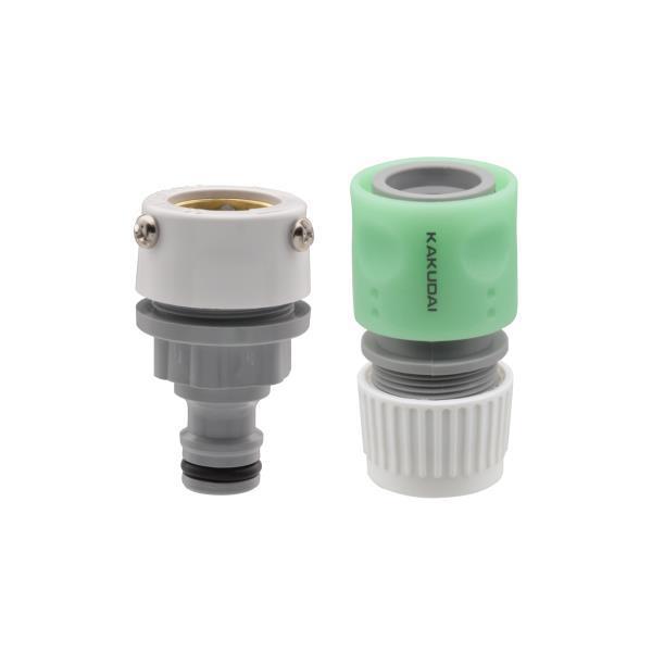 【取寄品】[蛇口にホース取付け ジョイント ニップル ビス止め式]ホースをつなぐためのジョイント部品セットです。万能口金はビス止め式で、外径15〜20ミリの吐水口に取付できます。ホーセンドは内径11〜15ミリ、外径16〜20ミリのホースに取...