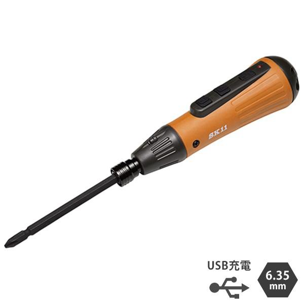 他サイト： SK11 充電式デュアルドライバー SDV-DUO-OR/BK オレンジ (USBケーブル+両頭ビット1本付き) [電動ドライバー 電気ドライバー]の商品画像