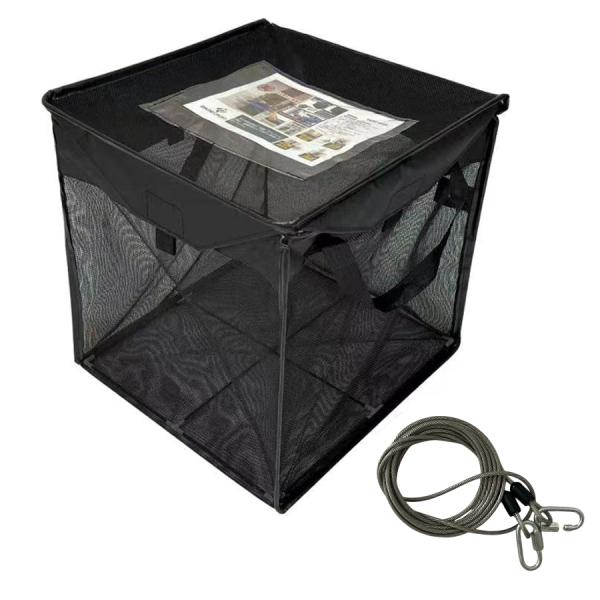 網ゴミ箱80L黒黒 ゴミネットボックス ゴミ箱 蓋あり からす除け ゴミ荒らし防止 折りたたみ式 ゴミ収集ボックス 約43× 43× 43cm 戸別収集対応