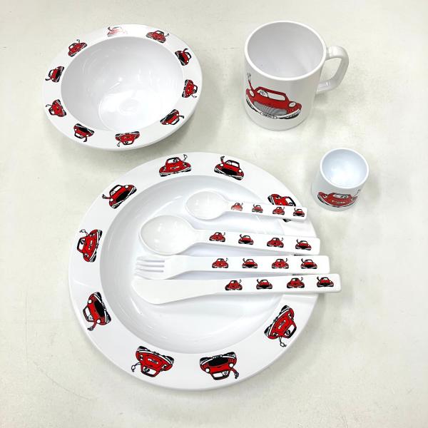 クラシックミニ柄　食器セット　レッド