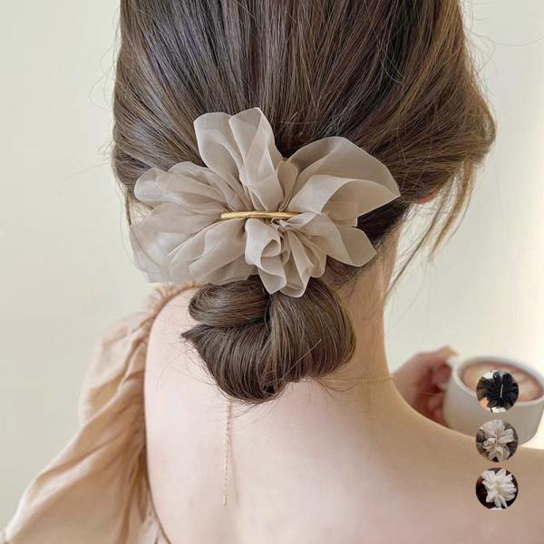 素材：合金+ポリエステルカラー：ブラック/ホワイト/ベージュサイズ:クリップ：幅約1cm*長さ約8.2cmリボン：横約10cm*縦約13cm生産国：中国おしゃれ ヘアアクセサリー 大人可愛い まとめ髪 上品清楚 ヘアクリップ 韓国ファッショ...