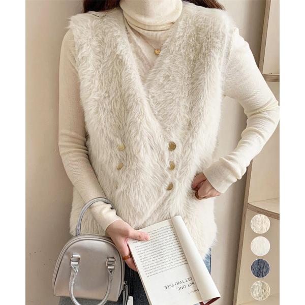 miniministore（ミニミニストア） ふわふわファーベストVネックニット