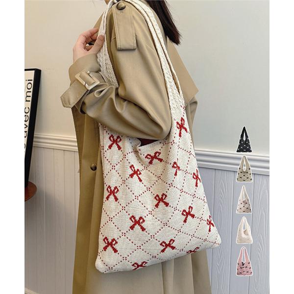 miniministore（ミニミニストア） ニットトートバッグ リボン柄ニット
