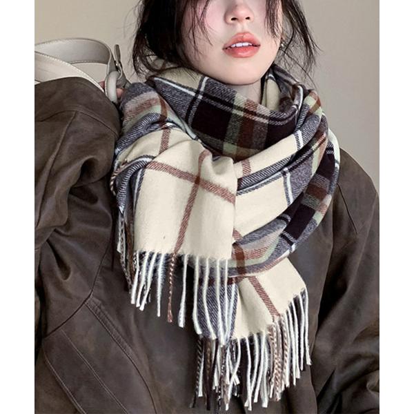 LV チェック柄マフラー フリンジ付き チェック柄ファッション 柔らか織り チェック柄マフラー