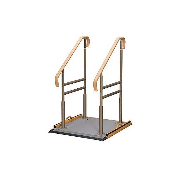 取り付け工事不要の設置式手すりさまざまな段差での乗り降りをサポートします。●高さ36〜54cmまでの段差に対応●手すりフレーム2本の両手すりタイプ●手すりの高さ（5段階）と角度の調節が可能●ベースプレートにはスロープと保護マット付き●別売の...