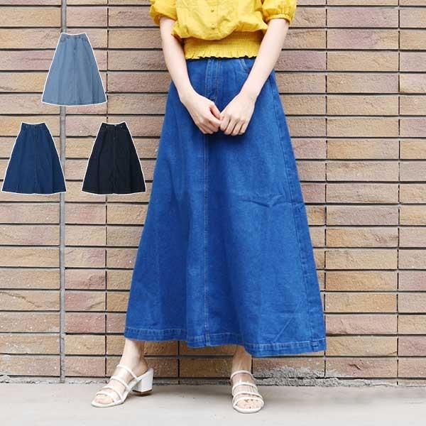 スカート デニム  マキシスカート ロング フレア