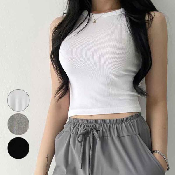 タンクトップ ノースリーブ クロップ ショート丈 リブ キャミソール クロップドトップス インナー RIB CROP CAMI 細身 着痩せ レディース【メール便送料無料】