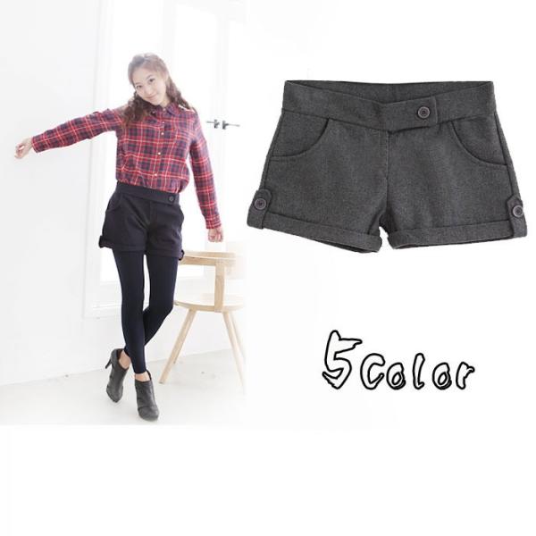 ショートパンツ　ロールアップ裾　ウールショートパンツ【メール便送料無料】