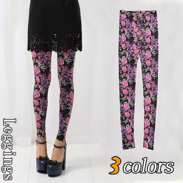 レギンス フラワー総柄レギンス[Flower Leggings]/スパッツ【メール便送料無料】