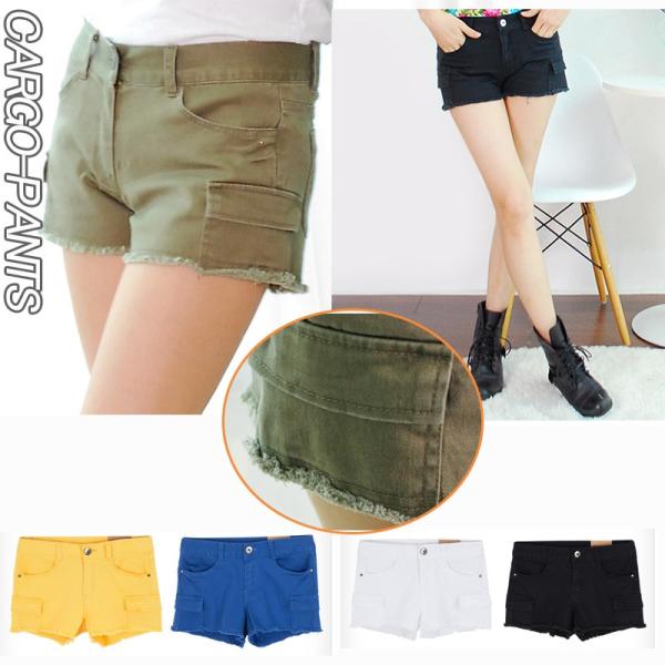 カーゴポケット付きショートパンツ(Cargo pants)★全5色3サイズ/美脚ストレッチ カットオフ  カジュアル レディース【メール便送料無料】
