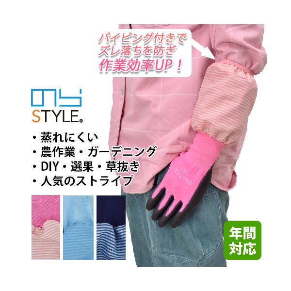 農家さんの意見から生まれた、腕カバーと手袋が一体になった手袋(NS15)が新たな装いでリニューアル!男女ともに人気のボーダー柄を採用し、より幅広いお客様に使用いただきやすくなりました。パイピング付になってズレ落ちるのを防ぎ、作業効率アップ!...