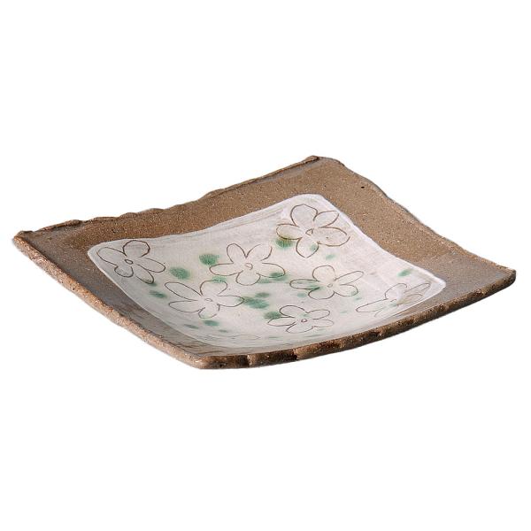 赤土花づくし織部ちらし角皿 和食器 フルーツ皿・銘々皿・取皿 業務用