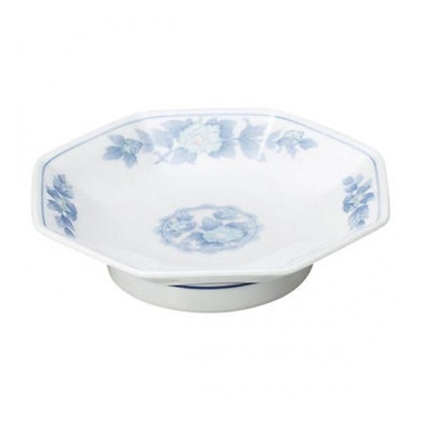 三色牡丹 八角高台皿 中華食器 八角皿 業務用 日本製 磁器 約18.5cm