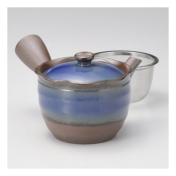 万古急須1.5はなかご青 カゴ網付 萬古焼 和食器 急須 業務用 : 業務用