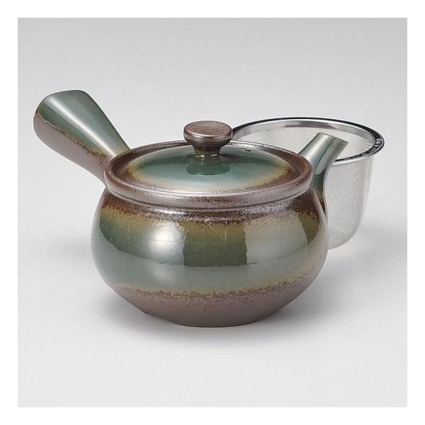 万古急須1.5丸碗織部 カゴ網付 萬古焼 和食器 急須 業務用 : 業務用