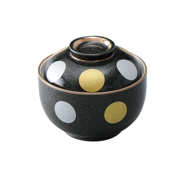 ✨美品✨煮物碗 金彩丸紋蓋向 3個セット 料亭 旅館 和食器 黒結晶金銀彩丸紋小煮物碗 和食器 蓋向・円菓子碗 業務用 : 業務用食器