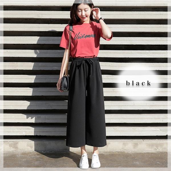 ワイドパンツ レディース リボンワイドパンツ おしゃれ 30代 白