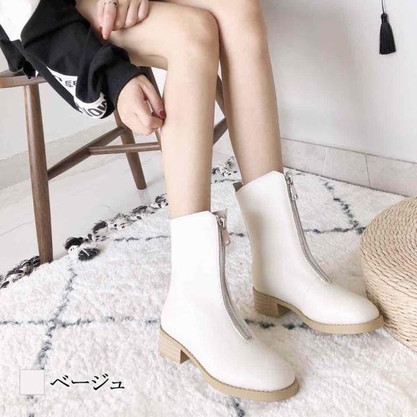 ブーツ レディース フロントジップレザーショート 冬 人気 夏 20代