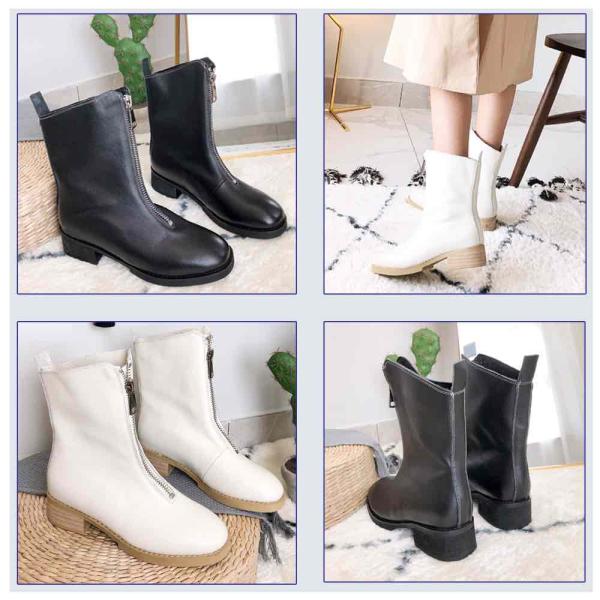 ブーツ レディース フロントジップレザーショート 冬 人気 夏 20代