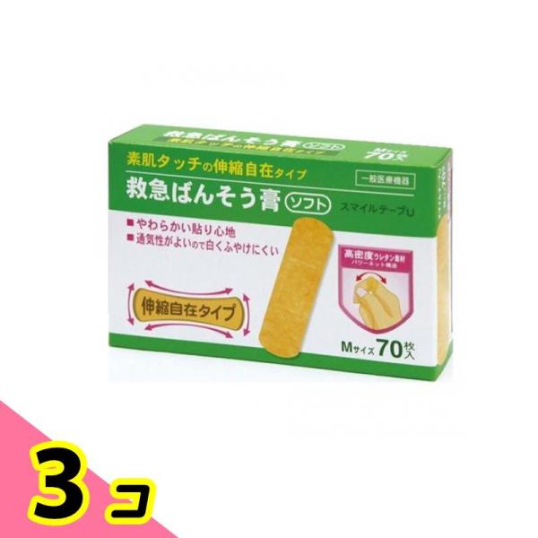 使用期限は6カ月以上先のものを送ります。●「共立薬品工業 救急ばんそう膏ソフト スマイルテープU」は、素肌タッチの伸縮性絆創膏です。●高密度ウレタン素材、パワーネット構造。●通気性がいいので白くふやけにくく、またやわらかな貼り心地です。●さ...