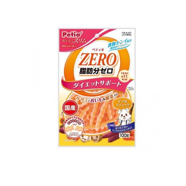 他サイト： 2980円以上で注文可能  ペティオ おいしくスリム 脂肪分ゼロ ダブルスティック ササミとおいも&amp;根菜入り 100g (1個)の商品画像