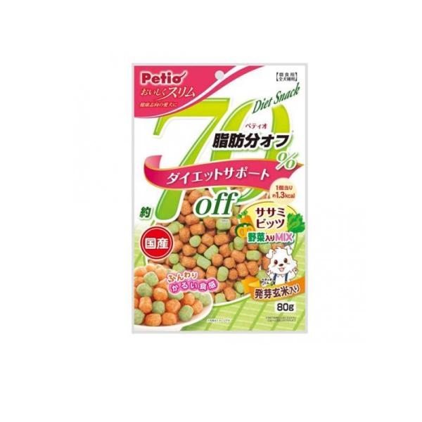 他サイト： 2980円以上で注文可能  ペティオ おいしくスリム 脂肪分約70%オフ ササミビッツ 野菜入りミックス 80g (1個)の商品画像