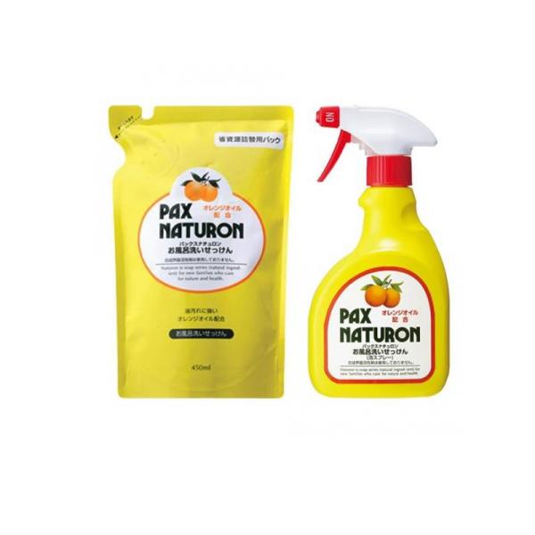 他サイト： 2980円以上で注文可能  パックスナチュロン お風呂洗いせっけん 泡スプレー 詰め替え用 450mL &amp;本体 500mL (1個)の商品画像