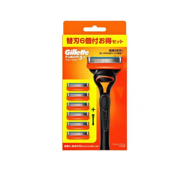 Gillette 5枚刃剃刀 6個刃付お得セット ジレット フュージョン5+1 マニュアル 替刃6個付お得セット 1組
