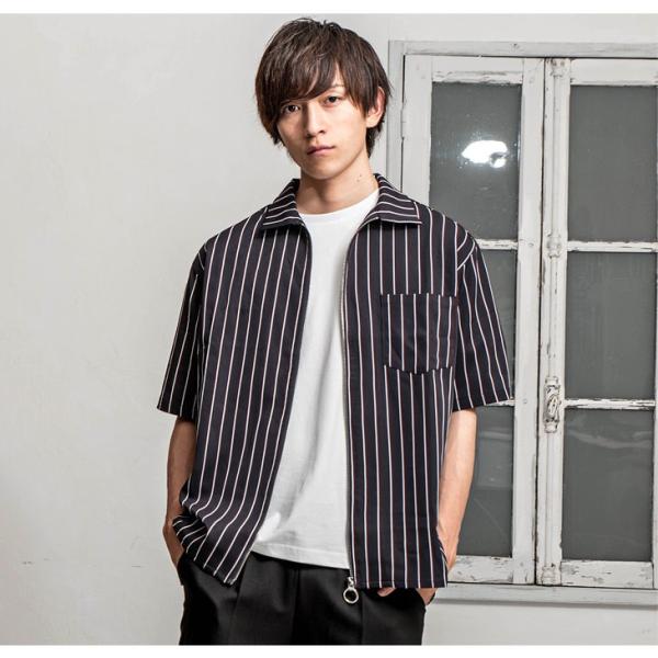 シャツジャケット メンズ 半袖 シャツ ジャケット ストライプ ストライプ柄 ジップ ジップアップ 秋服 秋 冬服 秋冬 Buyee 日本代购平台 产品购物网站大全 Buyee一站式代购 Bot Online