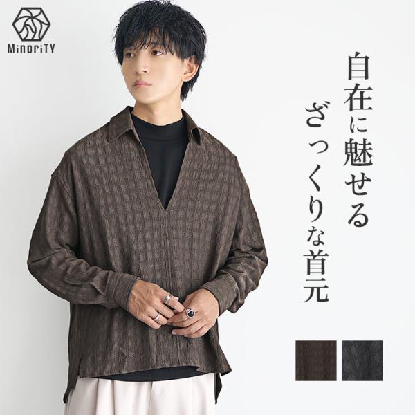 MinoriTY ポロシャツ メンズ スキッパー シアー素材 春服 ポロ
